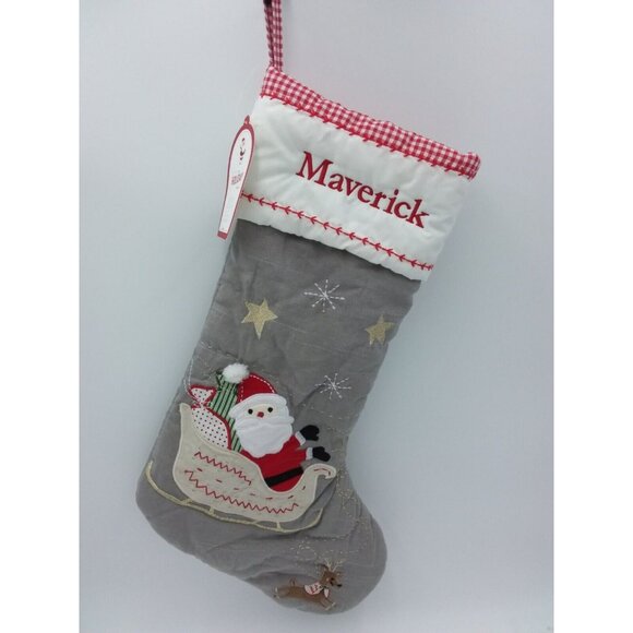 Pottery Barn Kids Maverick Stocking Santa & Sleigh Holiday Christmas Quilted - Picture 8 of 8